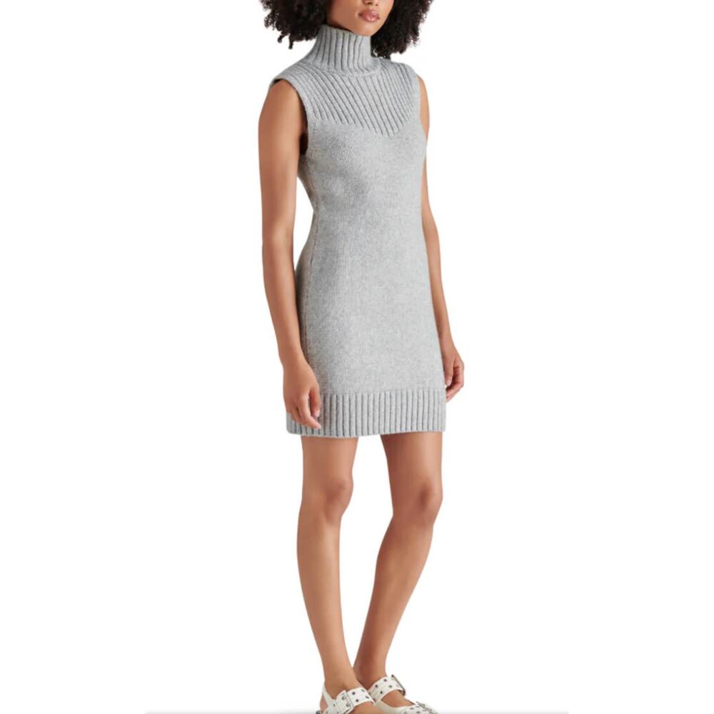 NWT Steve Madden Karissa Turtleneck Sleeveless Mockneck Sweater Dress Gray Sz M